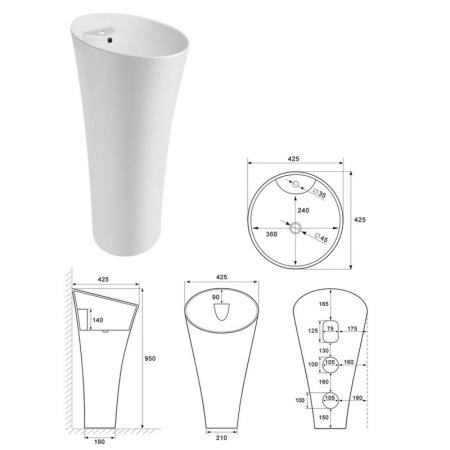 Раковина CeramaLux N WK8100(G-306) 42 см напольная