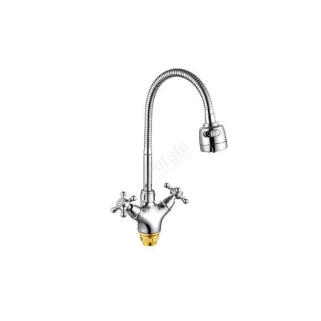 Смеситель Potato Р5860 для кухни с регулирующим гибким изливом, хром