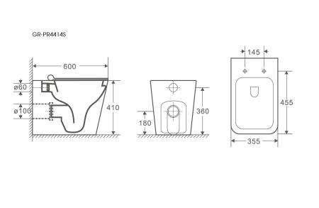 Унитаз Grossman GR-PR4414S (600*355*410) приставной безободковый с тонкой крышкой, белый