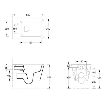 Alice Hide Square Унитаз 55х35см., подвесной, безободковый, с сиденьем и крышкой с микролифтом, с набором для крепления, цвет: белый матовый