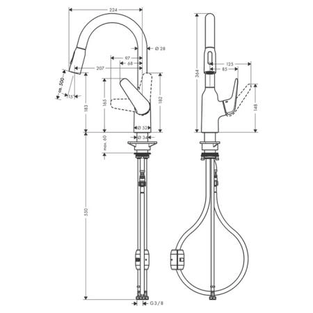 Hansgrohe Focus Кухонный смеситель, на 1 отв., с выдвижным изливом, излив: 18см., цвет: полированная сталь
