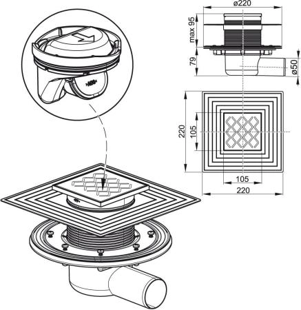 Душевой трап Ravak SN501 105х105/50 X01435