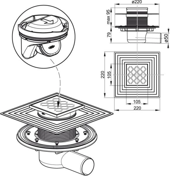 Душевой трап Ravak SN501 105х105/50 X01435