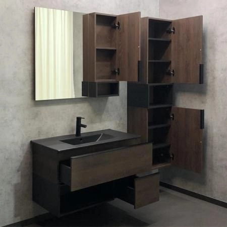 Тумба с черной раковиной Comforty Франкфурт-90 дуб шоколадно-коричневый