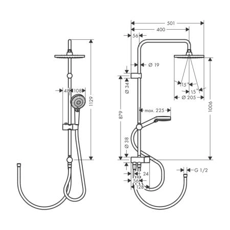 Hansgrohe Vernis Blend Душевая стойка с верхним душем 200 1jet Reno, цвет: хром