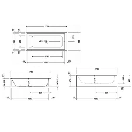 Duravit Durastyle Ванна 170х75x34см, акриловая, прямоугольная встраиваемая или с панелями, цвет: белый