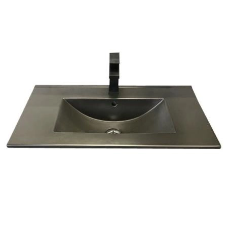 Тумба с раковиной Comforty Франкфурт-75 дуб шоколадно-коричневый черная матовая