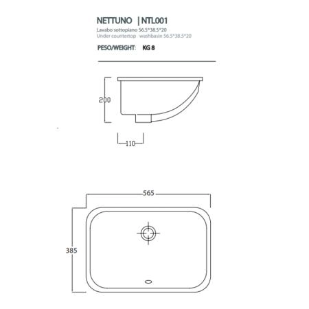 Artceram WASHBASINS NETTUNO Раковина 56х38 см, без отв., встраиваемая, цвет: белый