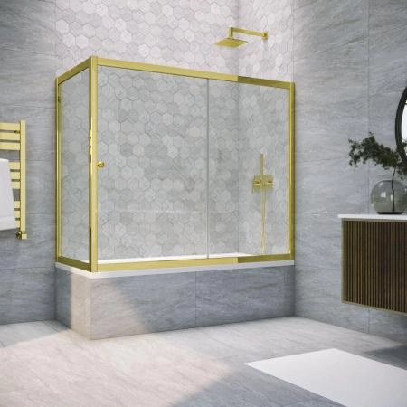 Шторка на ванную Vegas-glass ZV+ZVF TUR NOVO 150*75 09 01, профиль золото глянцевое, стекло прозрачное