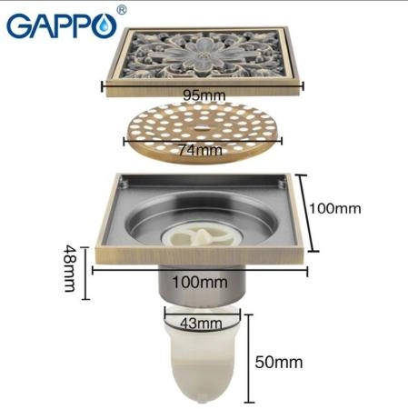 Душевой трап Gappo G81003-4 бронза 100x100мм