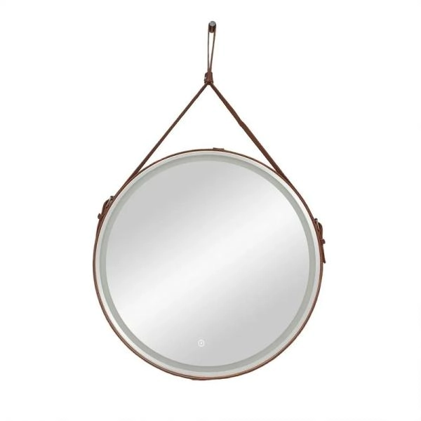 Зеркало Uperwood Round LED D 65 см, LED подсветка, сенсорный выключатель, коричневый ремень