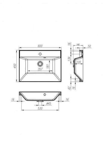 Раковина из искусственного мрамора Белый 600х450х154 мм BB600/450-LV-MR-AST