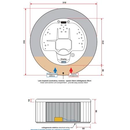 Gruppo Treesse Male Минибассейн 210*95см г/м, нагреватель 2kw, фильтр картридж, хромо-я, панель, цвет серый, акрил белый.