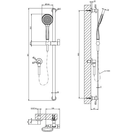 Gessi Emporio shower Душевой гарнитур, с ручным душем, шланг 1,5м и вывод воды, цвет: хром