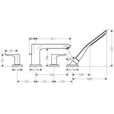 Hansgrohe Metris 31442000 смеситель для ванны на 4 отверстия для 13444180