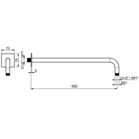 Almar 316 Stainless Steel Кронштейн для верхнего душа 45см., настенный, с квадратным отражателем, цвет: Gun Metal 316 Brushed PVD