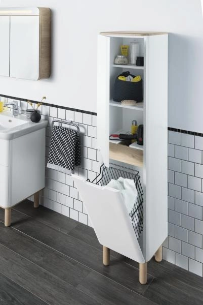 Шкаф пенал VitrA Sento  60854 40 см с корзиной для белья матовый белый МДФ