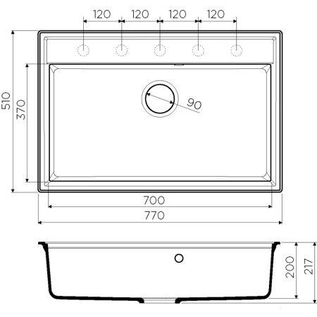 Кухонная мойка Omoikiri Daisen 77-BL 4993630, 770х510, черный