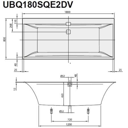 Villeroy&Boch Squaro Ванна встраиваемая, 180х80х45см., прямоугольная, цвет: белый