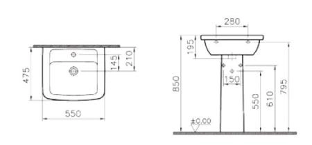 Vitra Form 300 9602B003-7650 раковина 55 см c пьедесталом