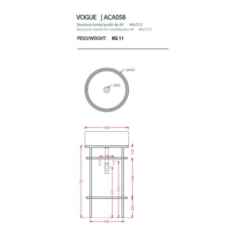 Artceram Vogue Металлическая структура Ø44хh72,5см, напольная, с раковиной, с мраморной полочкой, цвет: черный матовый/белый матовый