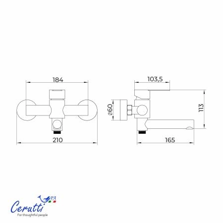 Смеситель для ванны Ceruttispa Овидио VMB (OVIDIO VMB) из нержавеющей стали, цвет черный матовый