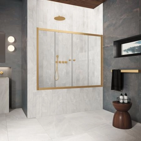Шторка на ванную Vegas-glass Z2V Protec 150 03 01, профиль золото матовое, стекло прозрачное