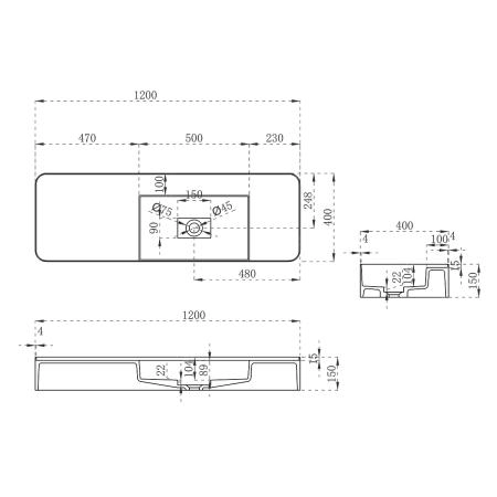 Раковина Vincea VWB-6S412MW, 1200*400*150, подвесная, цвет белый матовый искусственный камень