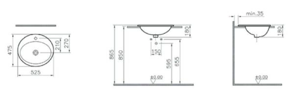Vitra S20 5468B003-0001 раковина врезная сверху овальная 55 см