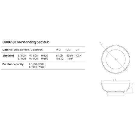 Dea Design Round Ванна 150х150х52см., отдельностоящая, Glasstech, прозрачная смола, цвет: Emerald R3