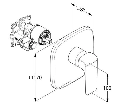 Смеситель Kludi Ameo 416550575 для душа, внешняя часть, квадратный