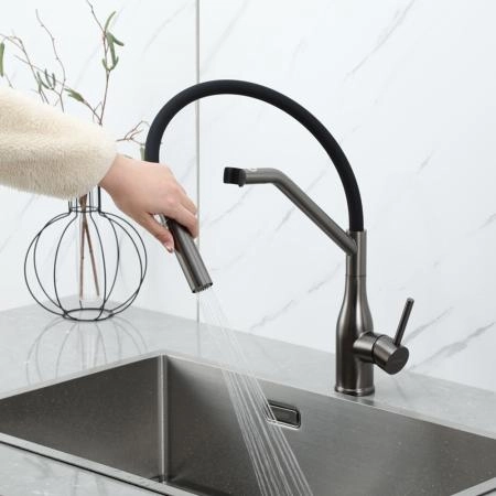 Смеситель GAPPO G4098-19 для кухни с гибким изливом, оружейная сталь
