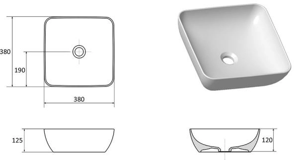 Умывальник Ravak UNI 380 S SLIM керамический XJX01138001
