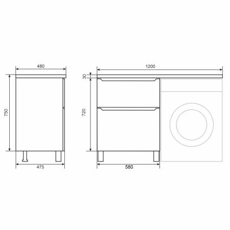 Тумба под стиральную машину Uperwood Tanos 60 см, напольная, белая, 2 ящика