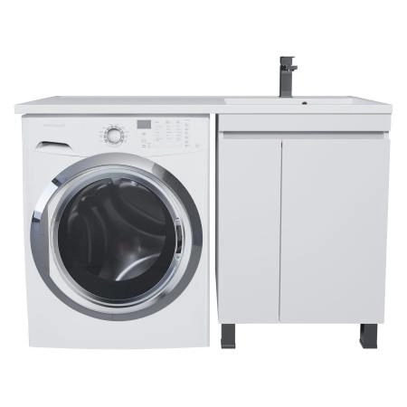Тумба с раковиной под стиральную машину Uperwood Magenta 120 см, напольная, белый матовый, с дверцами, правая