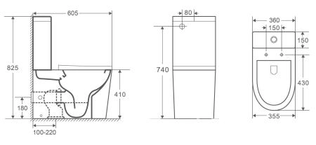 Унитаз Ceramalux 2179-1MB напольный безбодковый с бачком сиденье микролифт, матовый черный