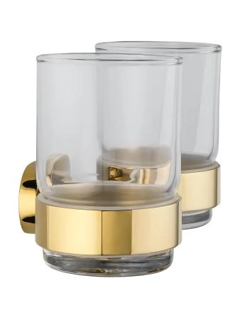 Два стакана для зубных щеток с держателем WONZON & WOGHAND FIRST, Глянцевое золото (WW-8428-LG)