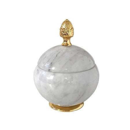3SC Elegance Баночка универсальная, D=15/h18 см, с крышкой, настольная, цвет: мрамор bianco carrara/золото 24к. Lucido
