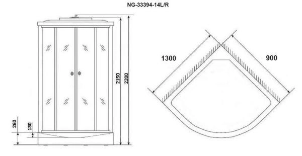Душевая кабина Niagara Classic NG-33394-14L (1300х900х2150) средний поддон (26см) стекло МАТОВОЕ