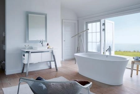 Duravit Cape Cod Ванна 1855х885 мм, отдельностоящая с бесшовной панелью и ножками с одним наклоном для спины со спец. сливом и перел. DURA SOLID A