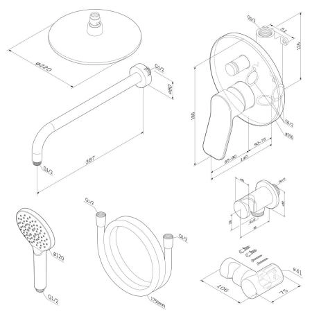 Набор AM.PM X-Joy FB85A1RH20 Смеситель для ванны, верхний душ с держателем, душевой набор и шланговое присоединение хром