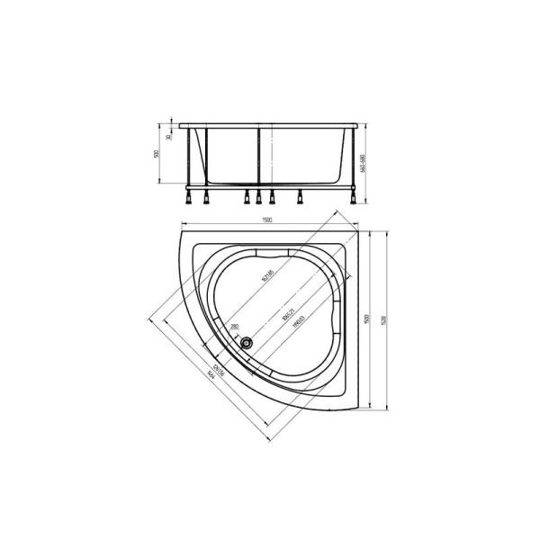 Ванна АКВАТЕК Юпитер 150x150 без гидромассажа с фронтальным экраном
