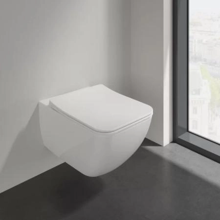 Villeroy&Boch Venticello Унитаз 37.5х56х33см., подвесной, безободковый, в комплекте сиденье SlimSeat c микролифтом, CeramicPlus, цвет: альпийский белый