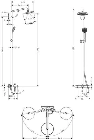 Душевая система Hansgrohe Croma 220 Showerpipe 27223000, термостат, на ванну, хром