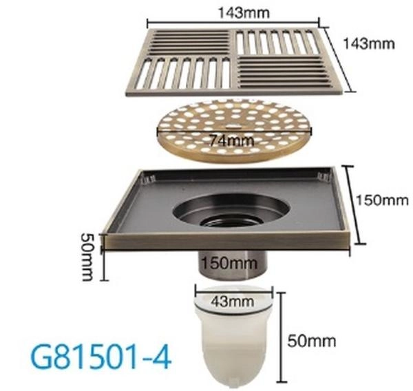 Душевой трап Gappo G81501-4 бронза 150x150мм