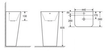 Раковина CeramaLux G302 напольная моноблок 44x38x83