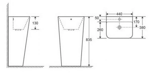 Раковина CeramaLux G302 напольная моноблок 44x38x83