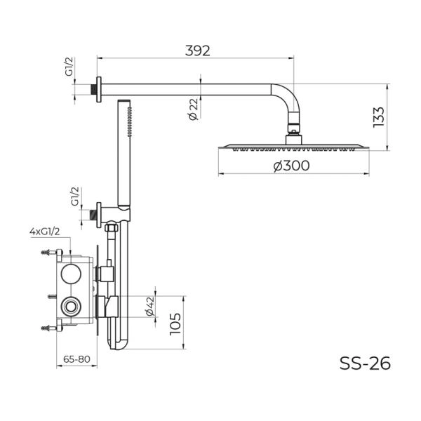 Душевая система KNOTLOR ECLIPSE SS-26/RB, встраиваемая бронза