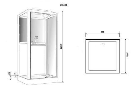 Душевая кабина GROSSMAN GR222 (80x100x225) гидромассажная с радио