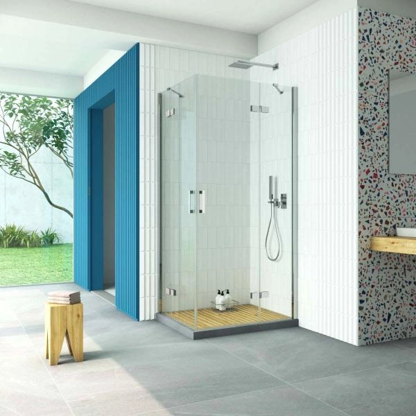Душевой уголок Vegas-glass AFA-F Retta 90*80 08 01 R, профиль глянцевый хром, стекло прозрачное